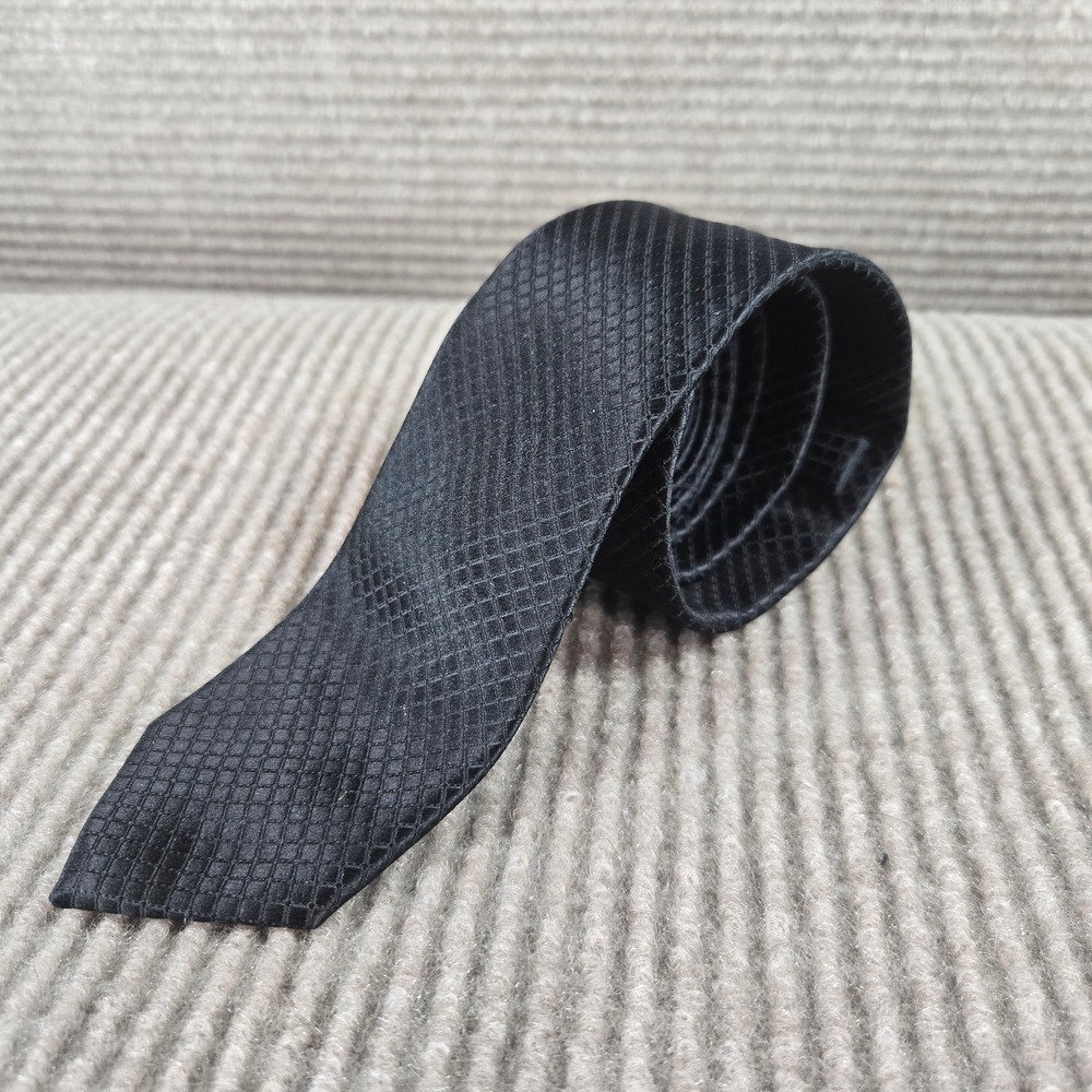 H&M Mens Black Tonal Grid Pattern Slim Necktie